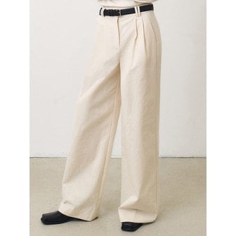 아티드 딥 턱 와이드 코튼 팬츠_CREAM