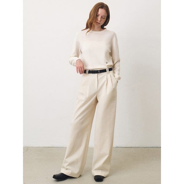 딥 턱 와이드 코튼 팬츠_CREAM