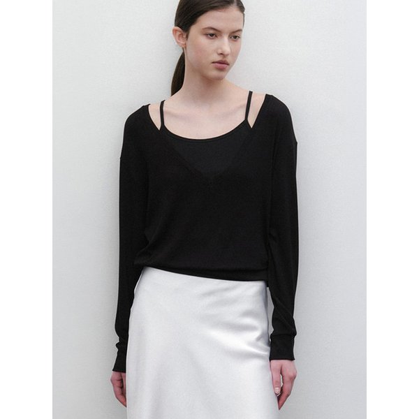 Layered V-Neck T-shirt (Black)