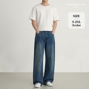 남자 와이드 핀턱 워싱 데님 팬츠 (MJ2620)