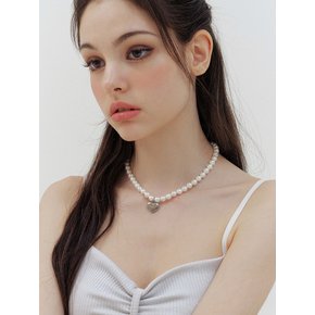 silver heart pearl necklace