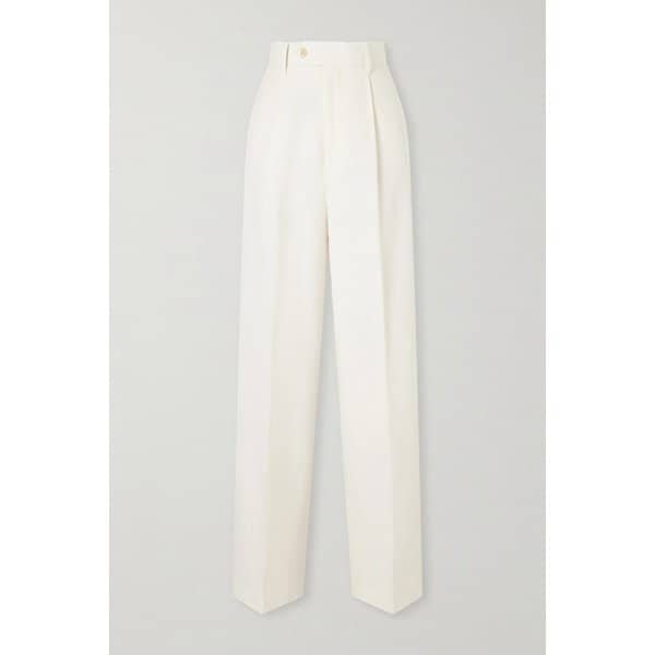 플리츠 울 코튼 리넨 블렌드 옥스포드 와이드 팬츠 46376663162987328