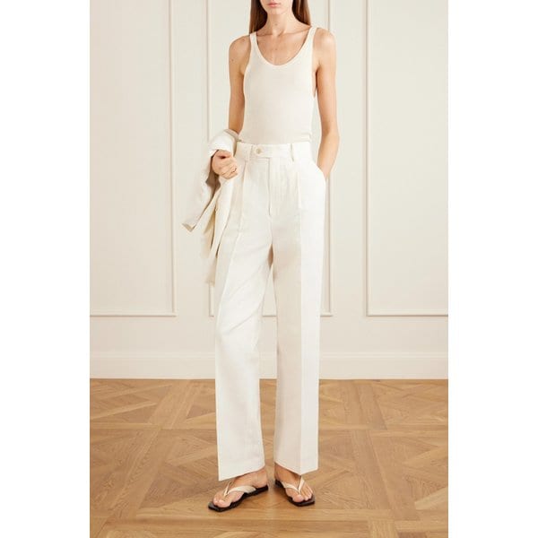 플리츠 울 코튼 리넨 블렌드 옥스포드 와이드 팬츠 46376663162987328