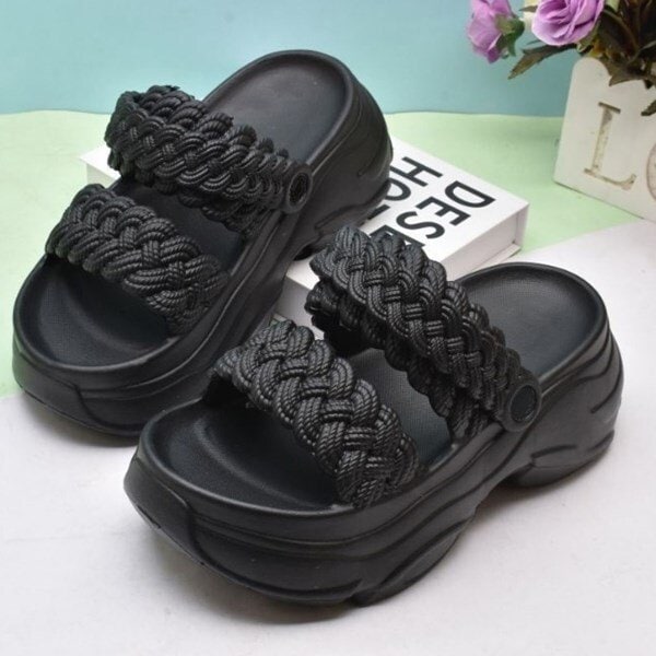 [옷자락] 여성 여름 메쉬 PVC 쿠션 굽높이 샌들