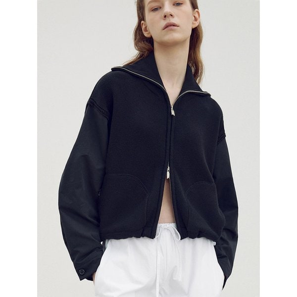 Woven sleeve wide collar blouson_Black