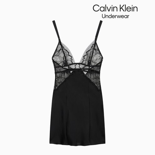 Calvin Klein Underwear 블랙 플로럴 레이스 슬립웨어 슈미즈 (QS7323-UB1)