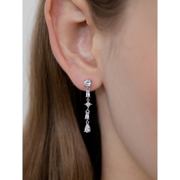 (실버925) 큐빅 링크 드롭 귀걸이 EC3283