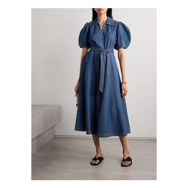 세핀 렌 랩 이펙트 벨트 데님 미디 드레스 인디고 블루 1647597332868972