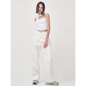 Pocket Denim Turn Up Pants, White