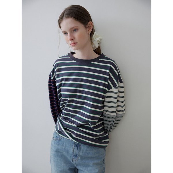 Color block stripe longsleeve T-shirt [KNSS06TS20]_Charcoal