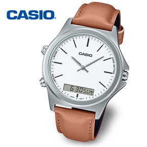 [정품] CASIO 카시오 듀얼타임 MTP-VC01L-7E 남성 가죽 손목시계