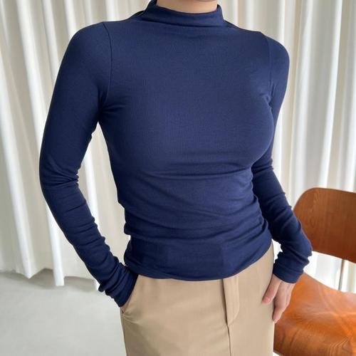 골지 하이넥 반목폴라 긴팔 레이온티셔츠(3)