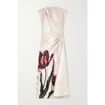 에르뎀 드레이프 플로럴 프린트 크링클 크레이프 미디 원피스 46376663162952586