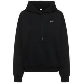 25 SS 알로요가 Accolade 리브 커프스헴 캥거루 싱글포켓 후드티 블랙