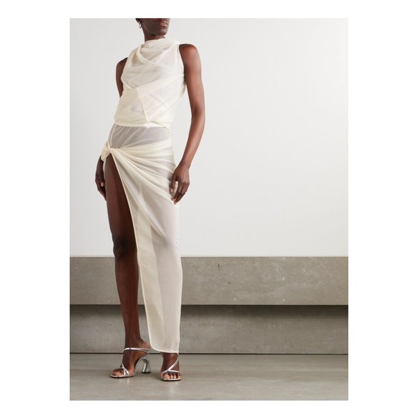 트위스트 에드푸 비대칭 드레이프 저지 맥시 스커트 아이보리 1647597358441975