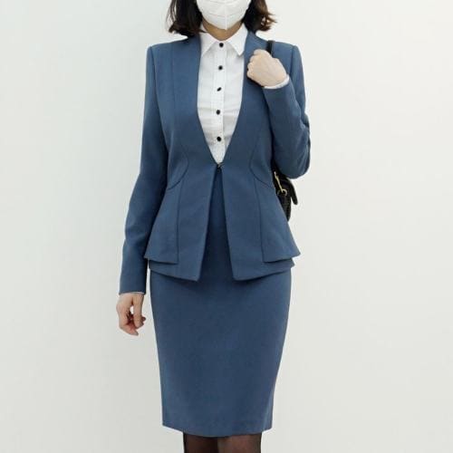 스타일라떼 / 여성 노카라 재킷 이중 페플럼 슬림 정장 자켓