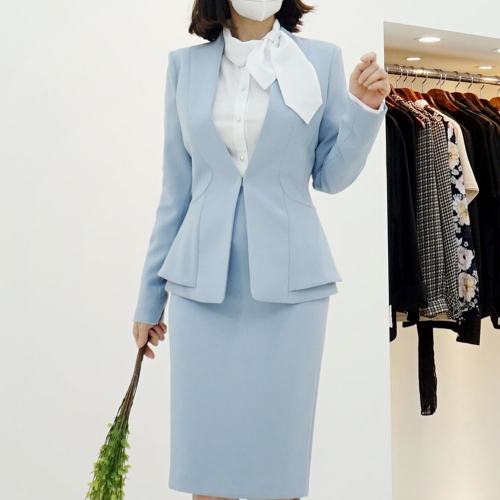 스타일라떼 / 여성 노카라 재킷 이중 페플럼 슬림 정장 자켓