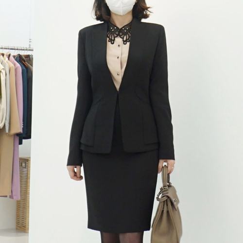 스타일라떼 / 여성 노카라 재킷 이중 페플럼 슬림 정장 자켓