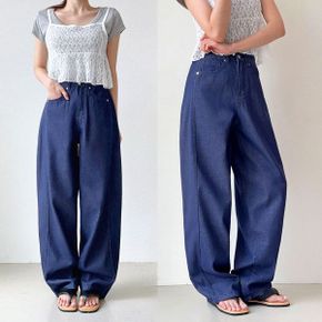 논페이드 벌룬 롱 와이드 데님 팬츠 2color 3단사이즈 생지 청바지_P428838853