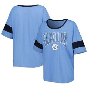 4411778 Champion Womens CarolinaBlue North Carolina Tar Heels Jumbo Arch Striped Half-Slee