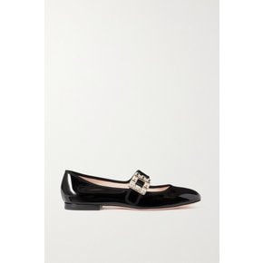 Très Vivier Crystal-embellished Glossed-leather Ballet Flats 블랙