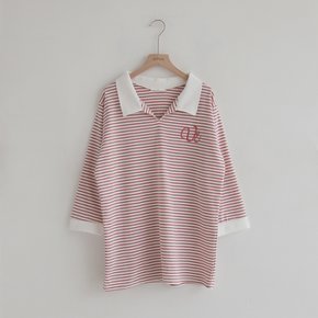 [66-110] 토트 카라 배색 칠부 티