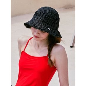 No.225 / Lily Raffia Crochet Wide Bucket Hat _ Black