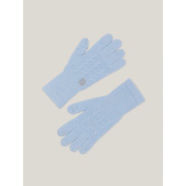 소에타에르 Cashmere 100% Finger Hole Knit Gloves For Womens (Sky Blue)