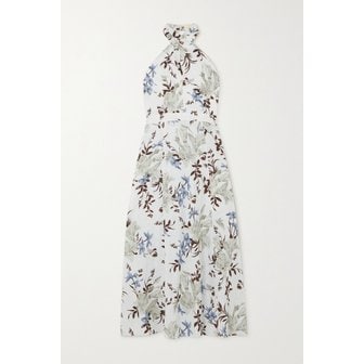 에르뎀 셀레네 리본 디테일 플로럴 프린트 린넨 홀터넥 미디 드레스 화이트 1647597289781038