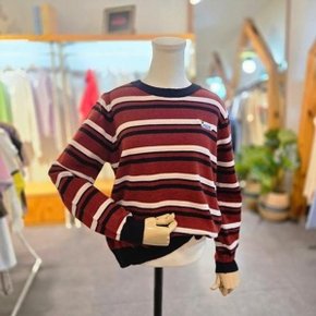 SB31FXKN608X 강아지 장식 스트라이프 라운드 니트
