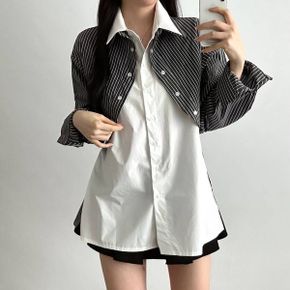 볼레로 레이어드 스트라이프 배색 루즈핏 유니크 셔츠  3Color _P420305013