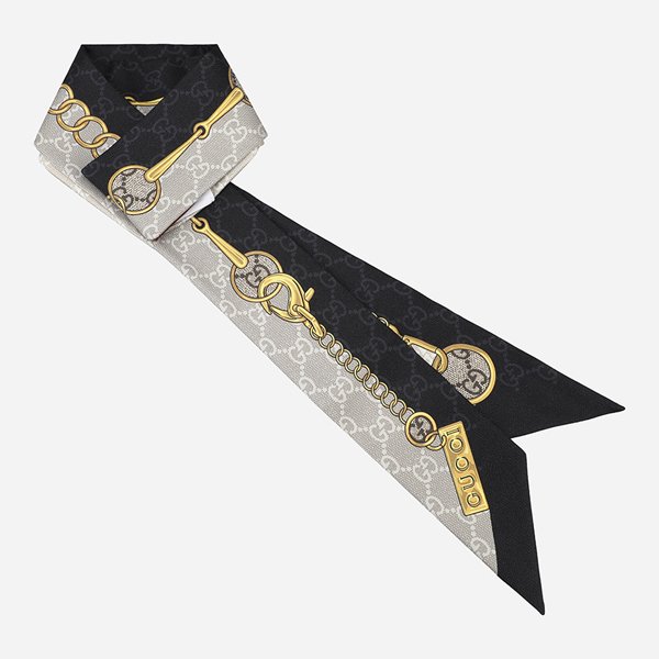 [시흥점] 6S 774819 3G001 1079 GG 체인 홀스빗 프린트 실크 스카프