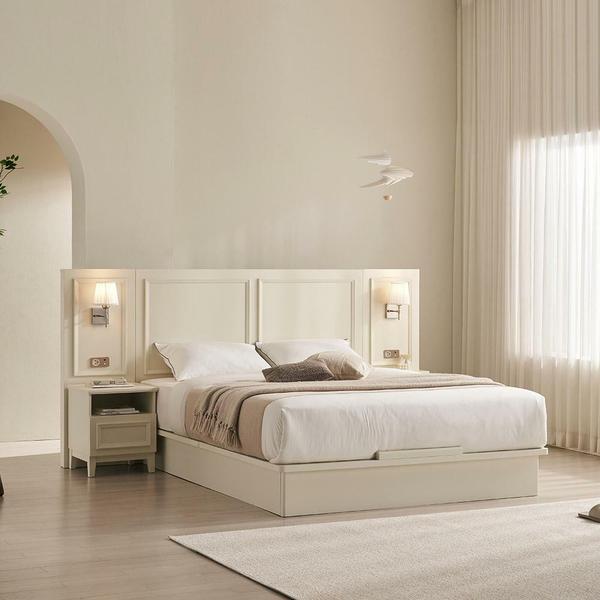 라비앙로즈 호텔식 조명 침대프레임 퀸/킹 공용 Q/K + 협탁패널1EA