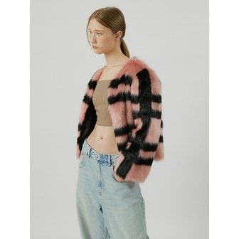 몰리올리 CINDY stripe pattern fur jacket [pink]