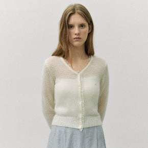MOHAIR BLENDED ORGANZA FRILL CARDIGAN CREAM