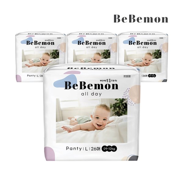 올데이 풀커버 팬티 기저귀 대형(L) 9-12kg 26매 4Pack