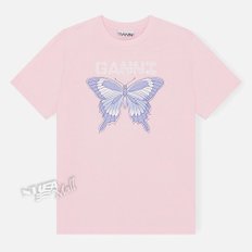 반팔 티셔츠 LIGHT LILAC T3357 GANNI LIGHT JERSEY SMILEY RELAXED T-SHIRT