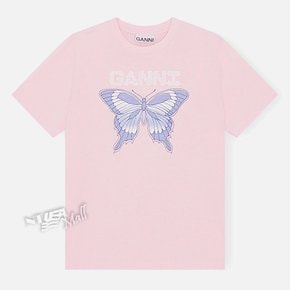 반팔 티셔츠 LIGHT LILAC T3357 GANNI LIGHT JERSEY SMILEY RELAXED T-SHIRT