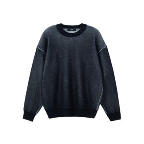 Two Tone Double Face Round Knit Pullover _Black