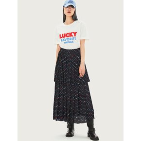 Dot 2-Tier Pleats Back Banding Long Skirt_LFKAA24160BKX