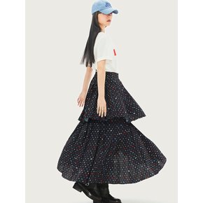 Dot 2-Tier Pleats Back Banding Long Skirt_LFKAA24160BKX