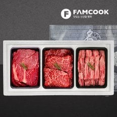 팸쿡 한우 1++구이 1호 3구 선물세트 900g (등심+갈비+살치)
