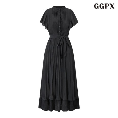 GGPX 러블리 레이어드 플리츠 반팔 롱 원피스 (GQBOW013D)