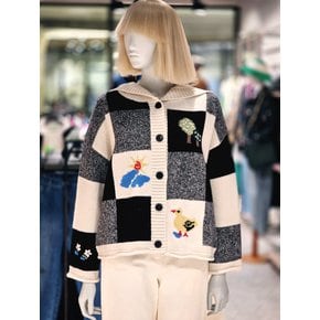 [파주점] 체커보드 후드 니트 가디건 BAKCA5561-BK