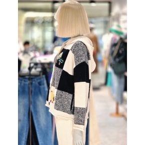 [파주점] 체커보드 후드 니트 가디건 BAKCA5561-BK