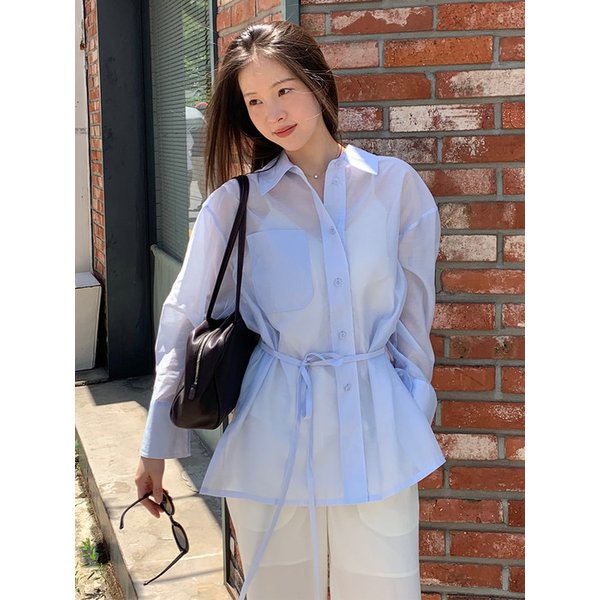 Sheer Belted Shirt_6color