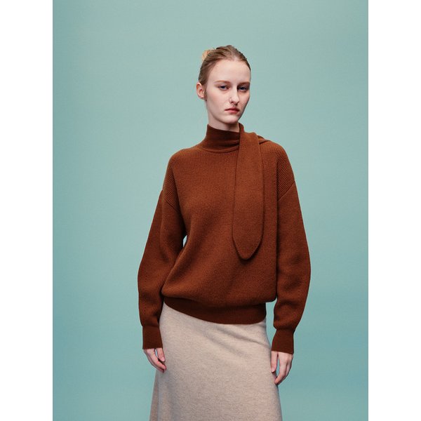 100% 캐시미어 케이트 스카프 넥 탑