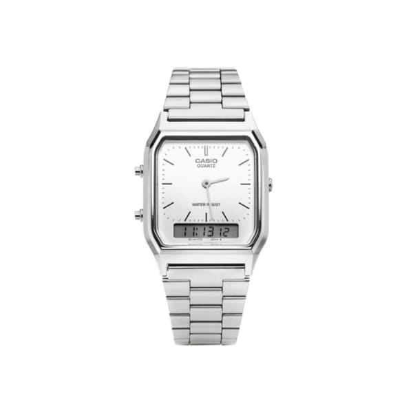 스퀘어 디지털 아날로그 듀얼타임 공용 메탈시계 AQ-230A-7DHDF