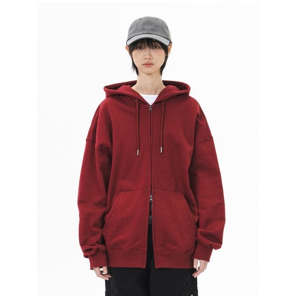 오버핏 무지 투웨이 후드집업 (버건디)