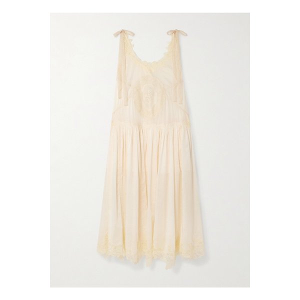 캐스케이디언 레이스 트리밍 체크 코튼 보일 미디 드레스 크림 46376663162892927